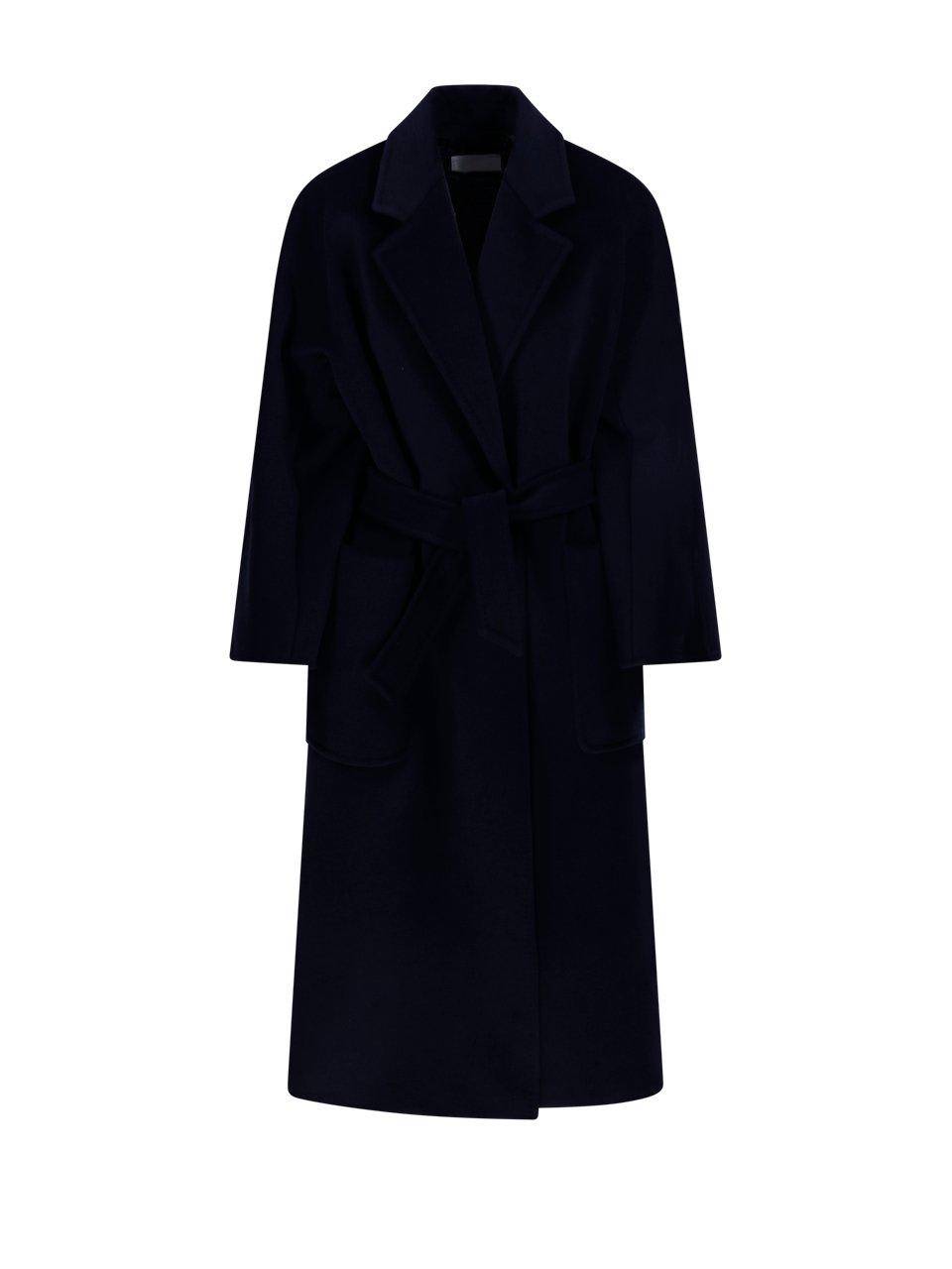 Shop Max Mara Belted Long-sleeved Coat In Blue