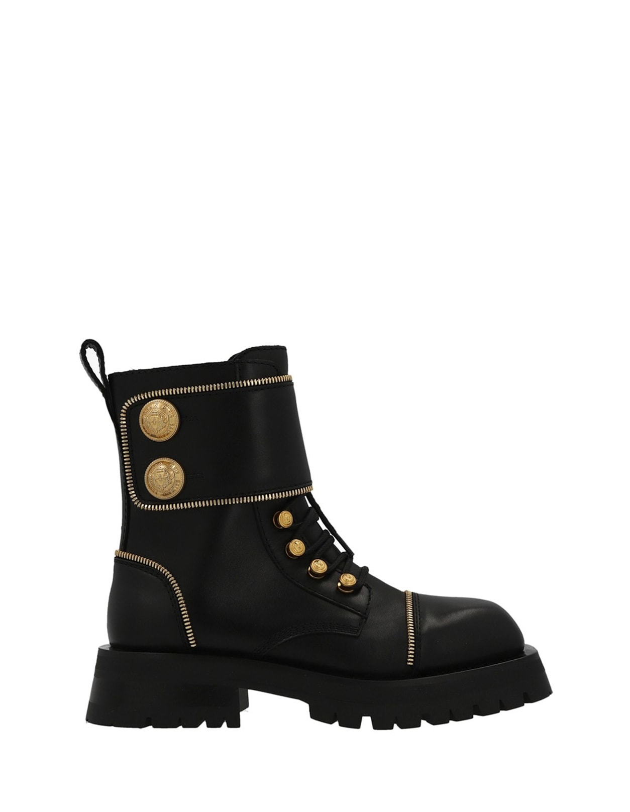 BALMAIN RANGER ARMY ANKLE BOOTS IN BLACK LEATHER