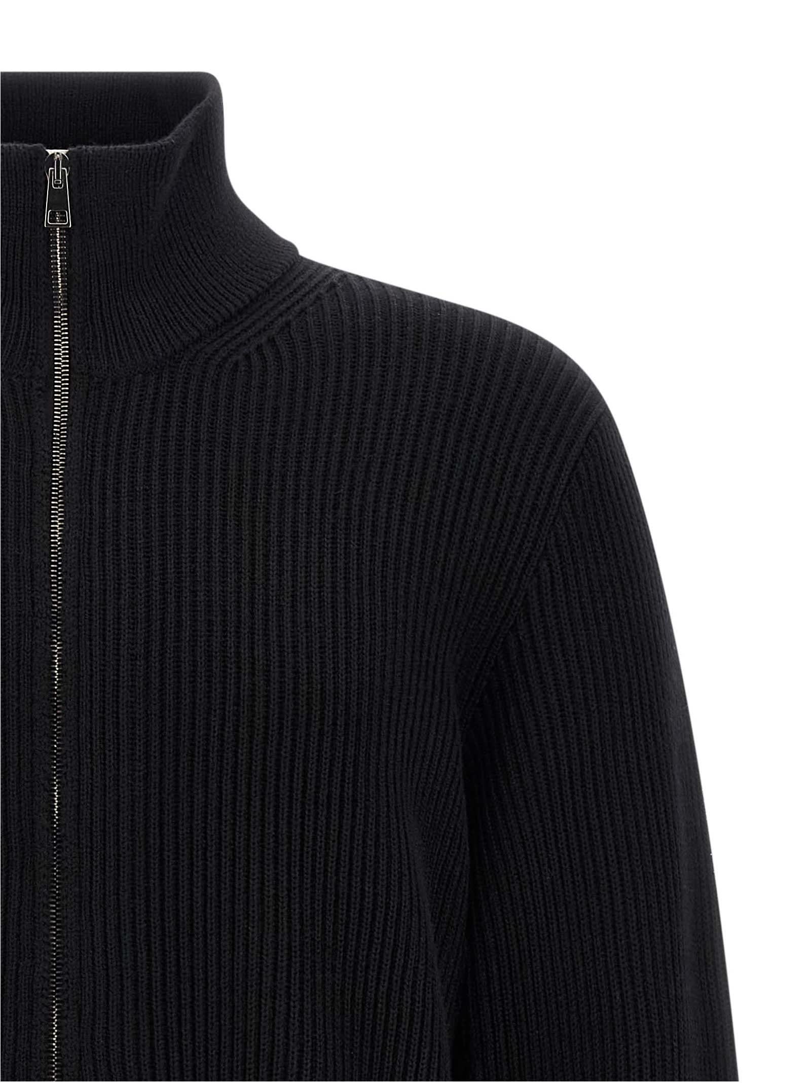 Roberto Collina Long-sleeved Zip-up Sweater In Black