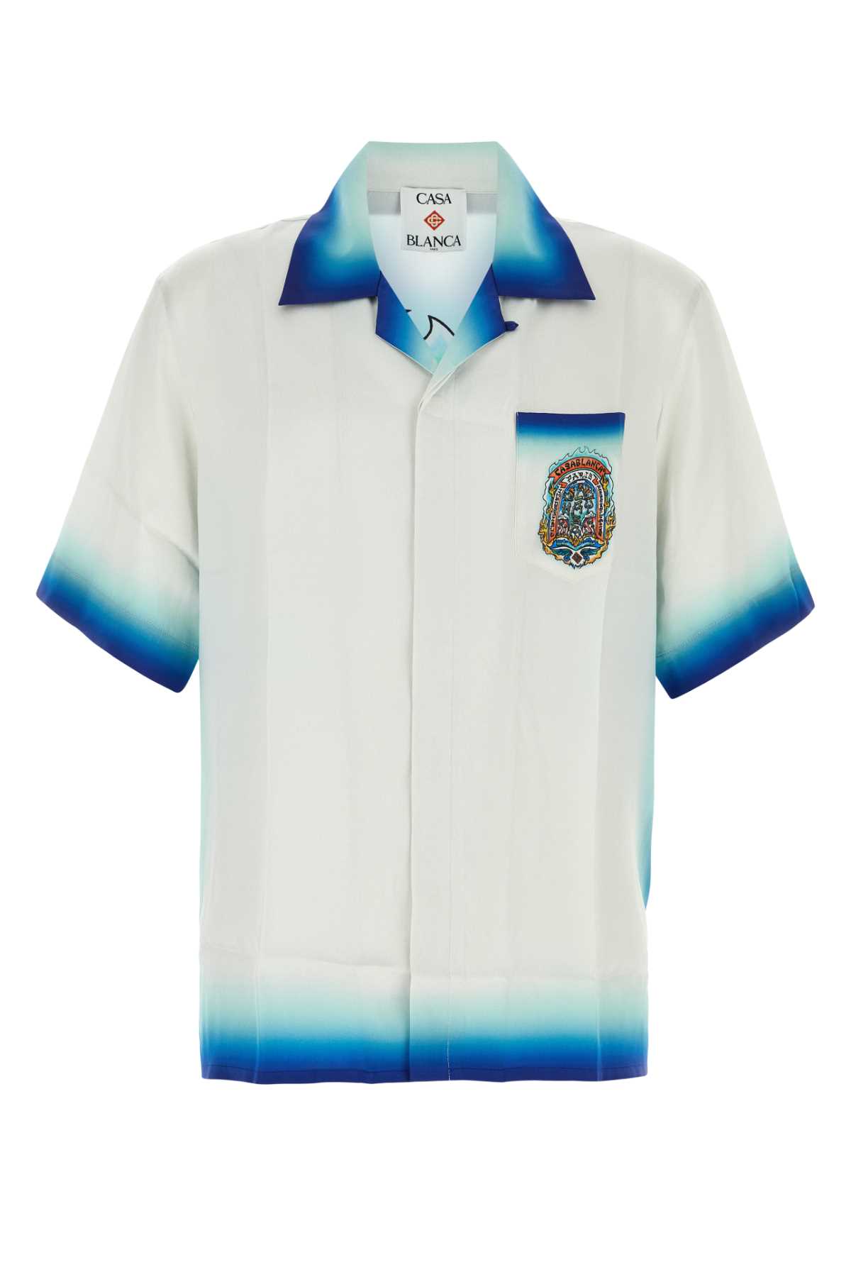 Casablanca White Shirt With Cuban Collar And Maxi Logo Printed On The Back In Silk Man In Casawayskate