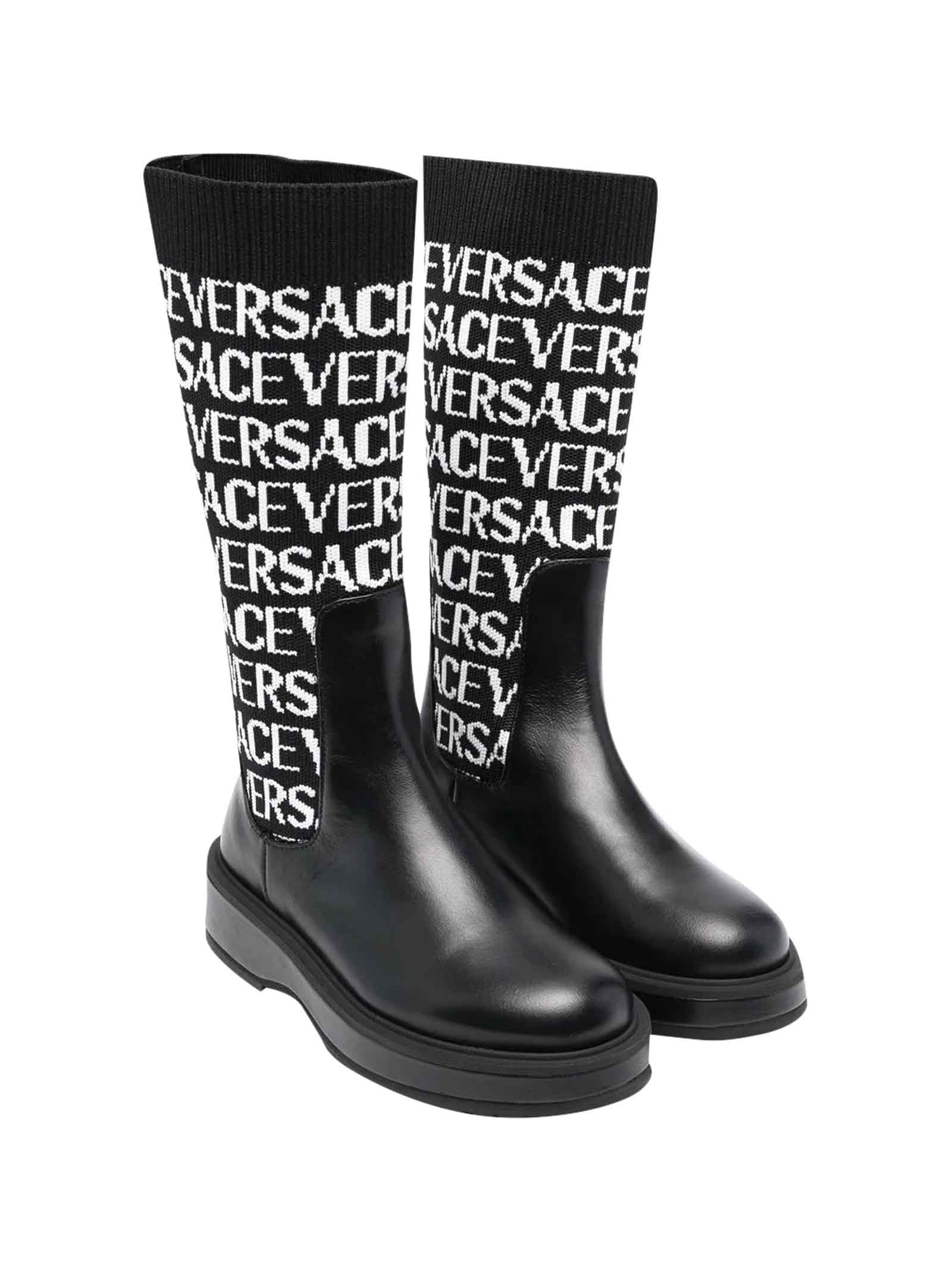 Versace Black Boots Girl Kids In Nero/bianco