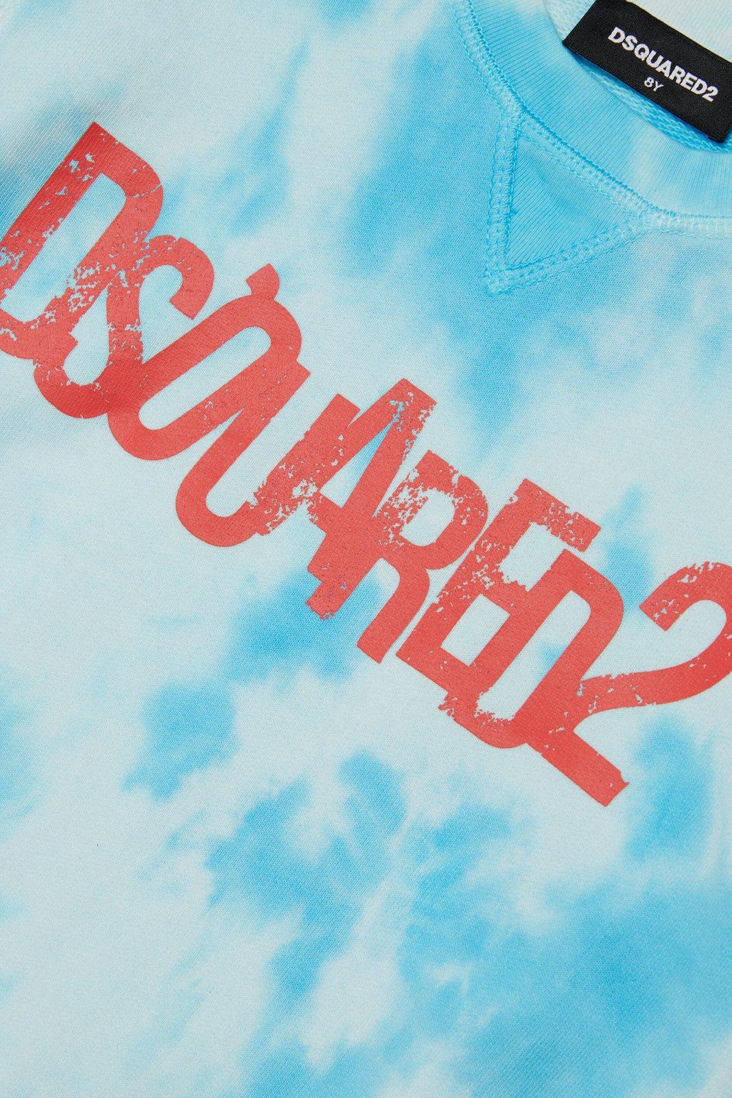 Shop Dsquared2 Logo-printed Tie-dyed Crewneck Sweatshirt In Cyan Blue