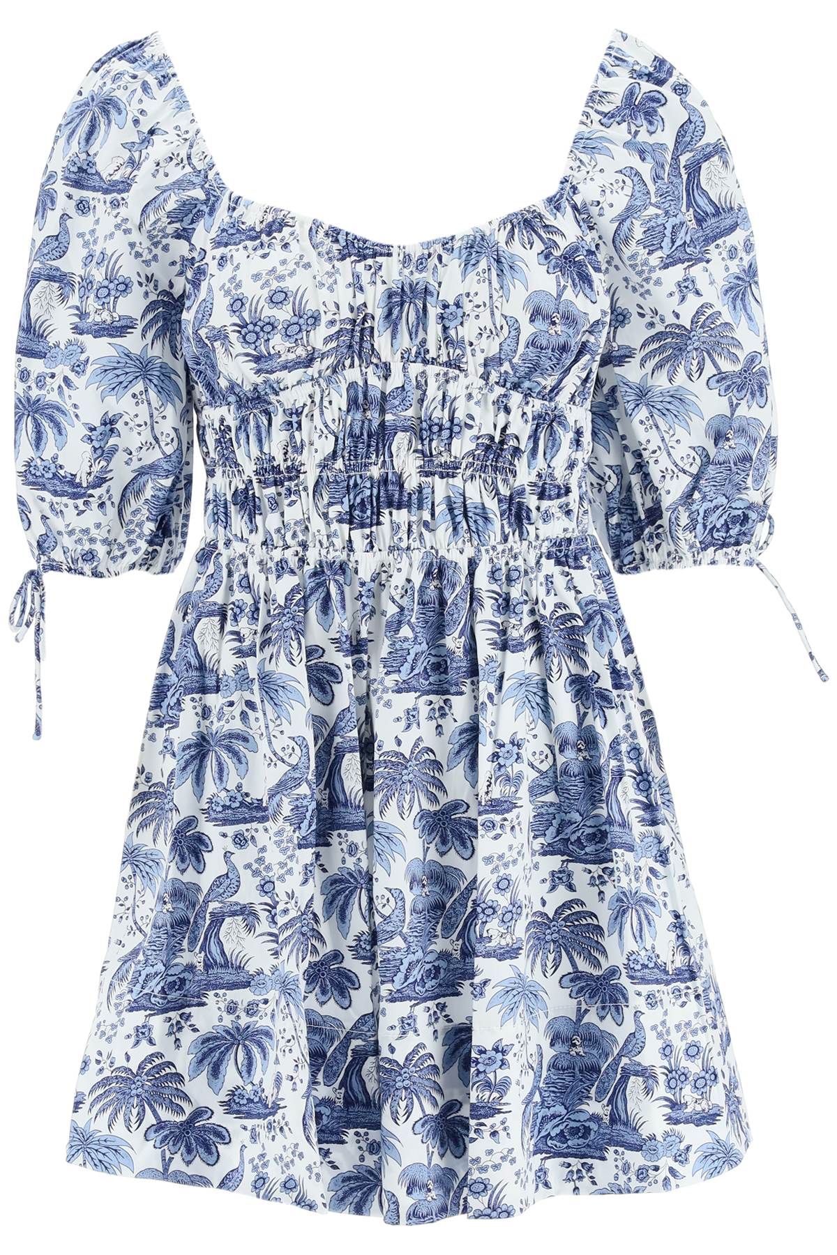 Shop Staud Faye Toile De Jouy Mini Cotton Dress In Blue Toile (white)