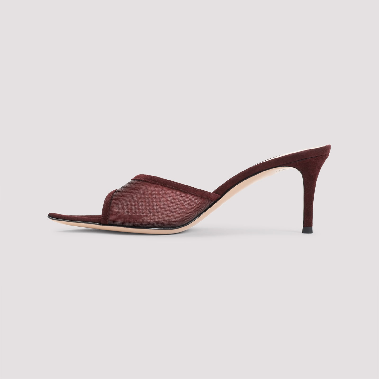 Gianvito Rossi Burgundy Suede Slippers With Transparent Mesh Overlay