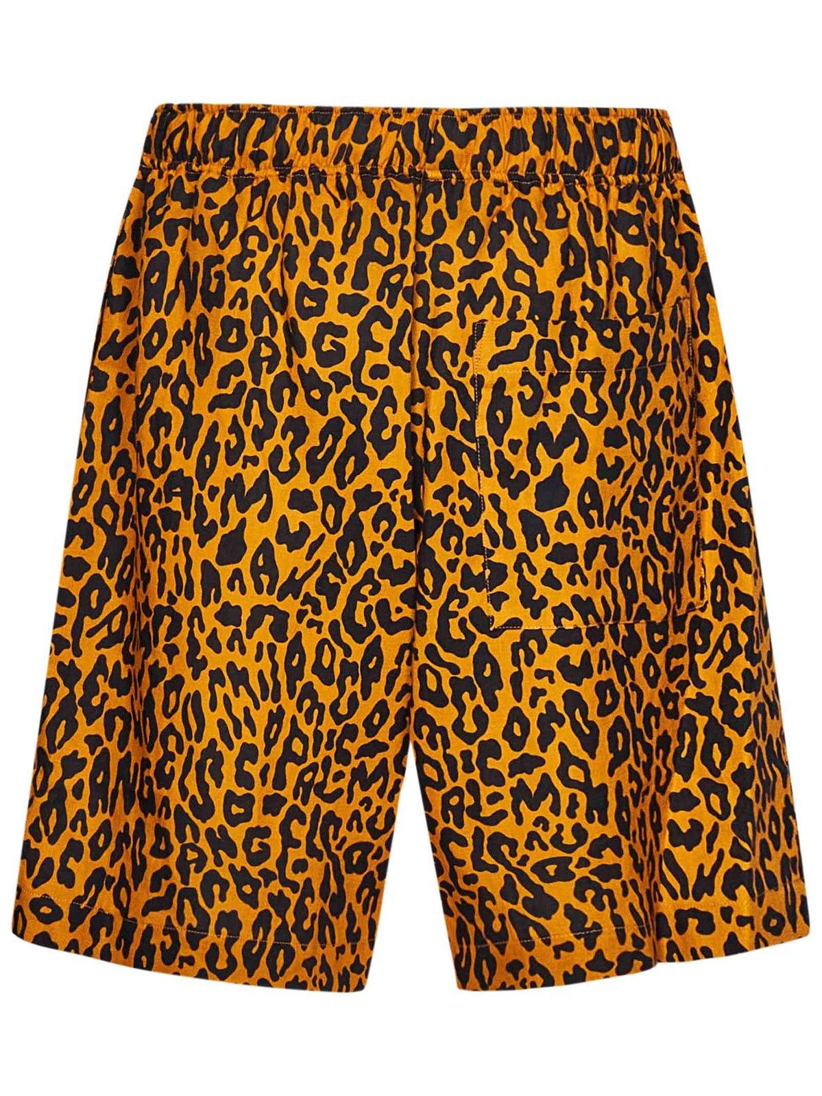 Shop Palm Angels Leopard Printed Drawstring Shorts In Orange/black