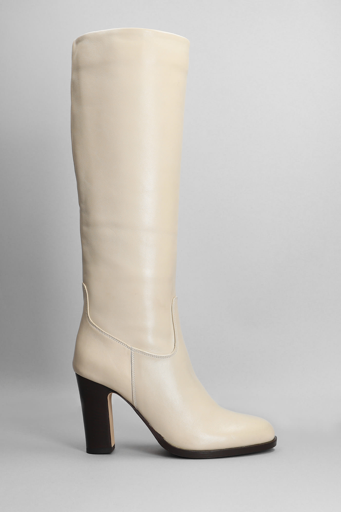 Julie Dee High Heels Boots In Beige Leather