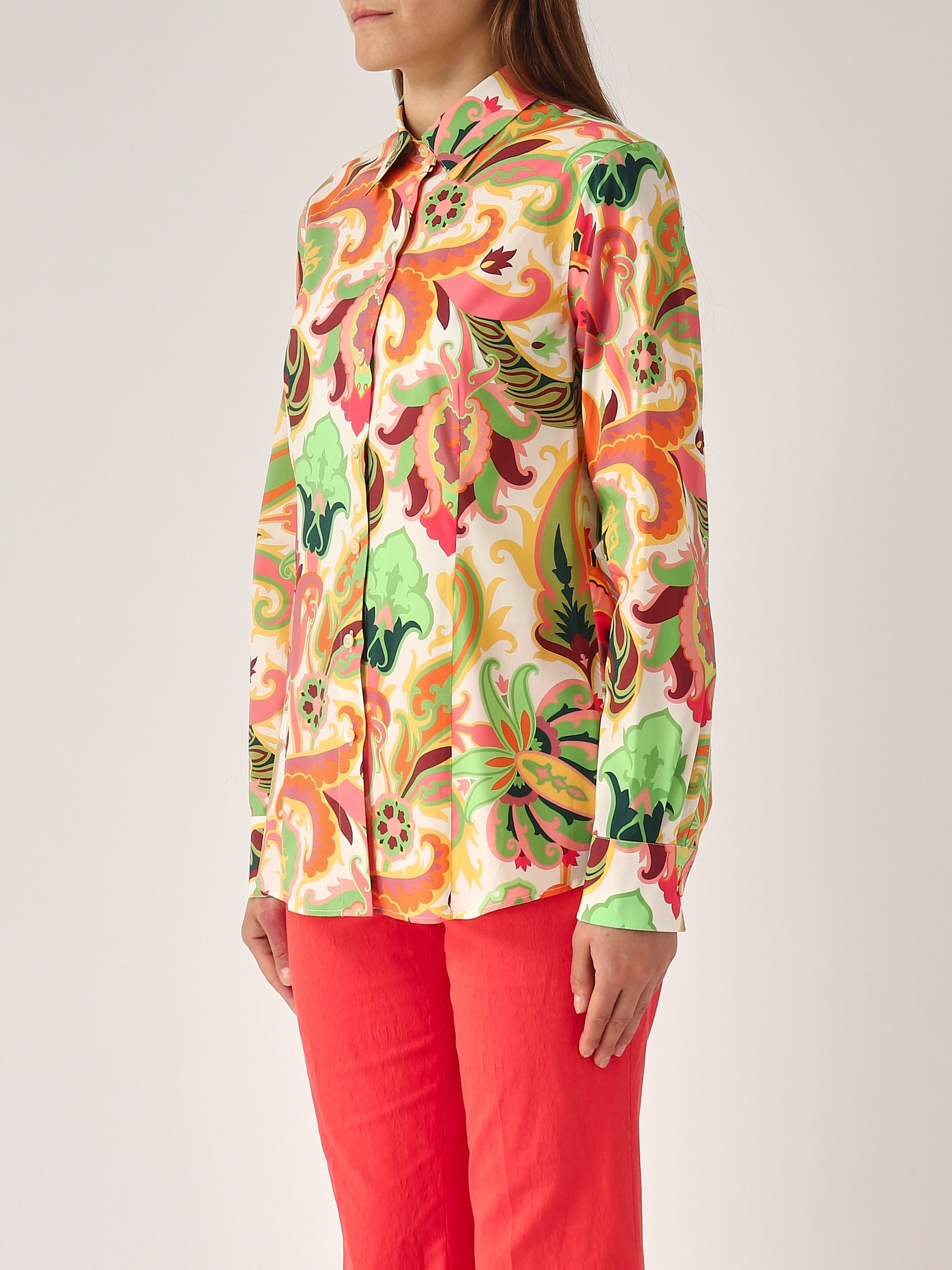 Etro Cotton Shirt In Rosa-verde