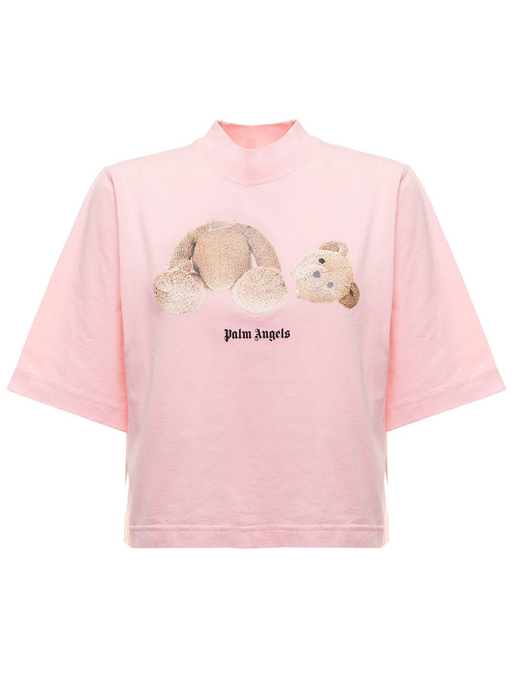 Palm Angels Pink Cotton Cropped Bear Loose T-shirt Palm Angels Woman