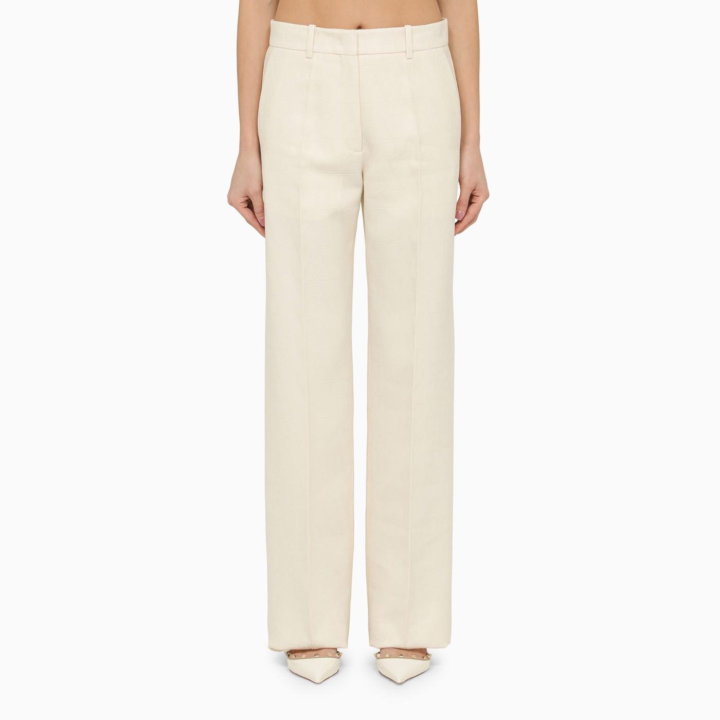 VALENTINO IVORY STRAIGHT TROUSERS IN WOOL AND SILK