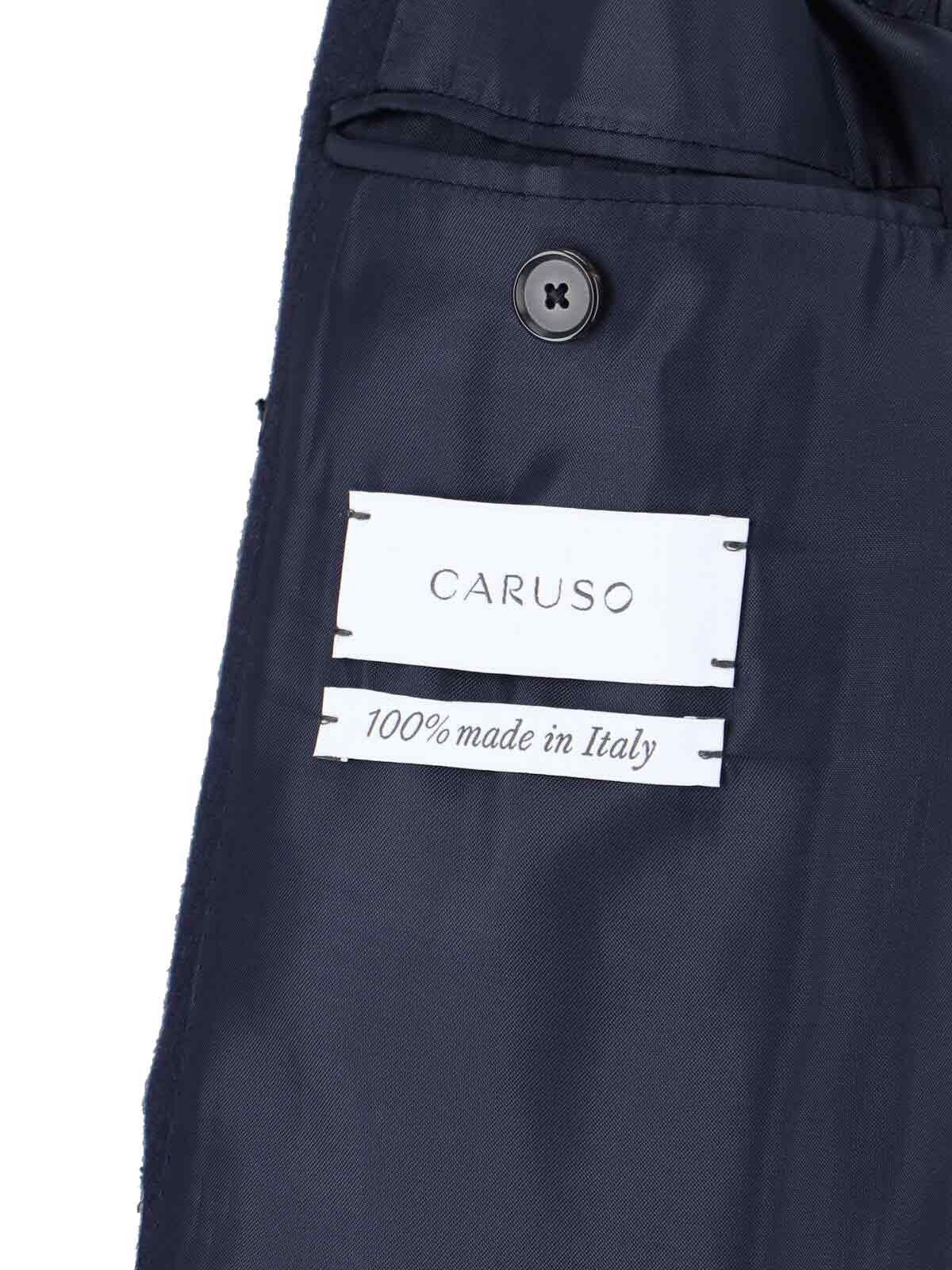 Caruso Navy Blue Double-breasted Wool Coat With Classic Lapel In Blue