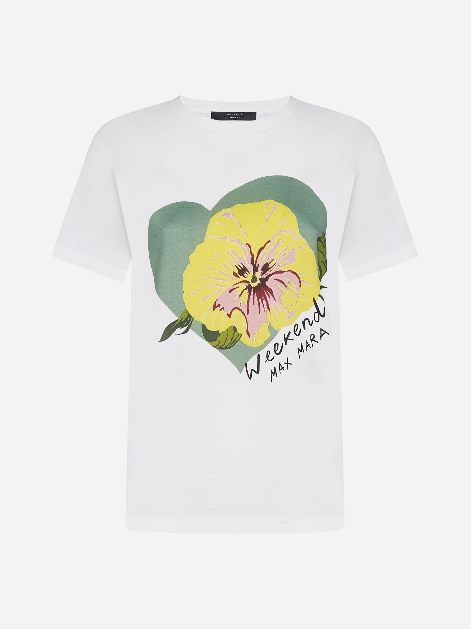 Shop Weekend Max Mara Yen Print Cotton T-shirt In White