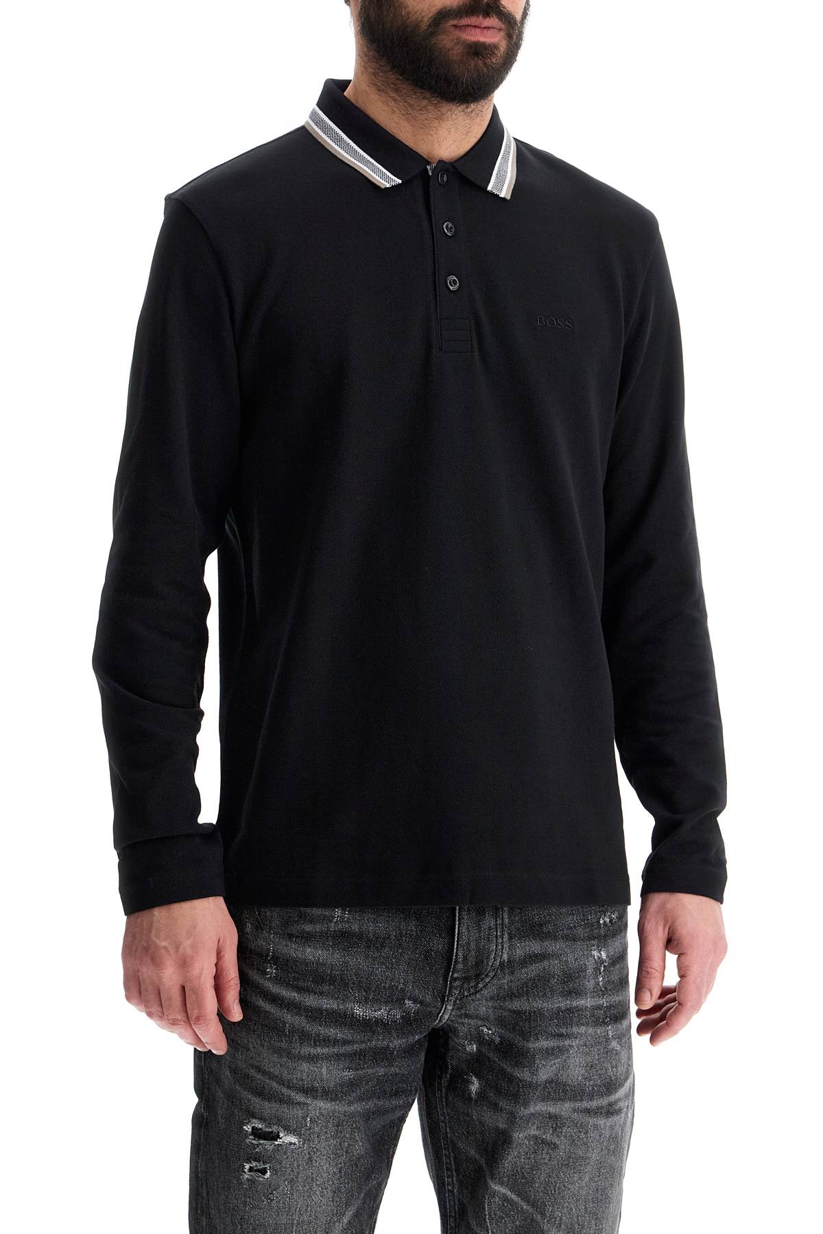 Mens Long Sleeve Loose Fit Polo Dark Gray Cotton