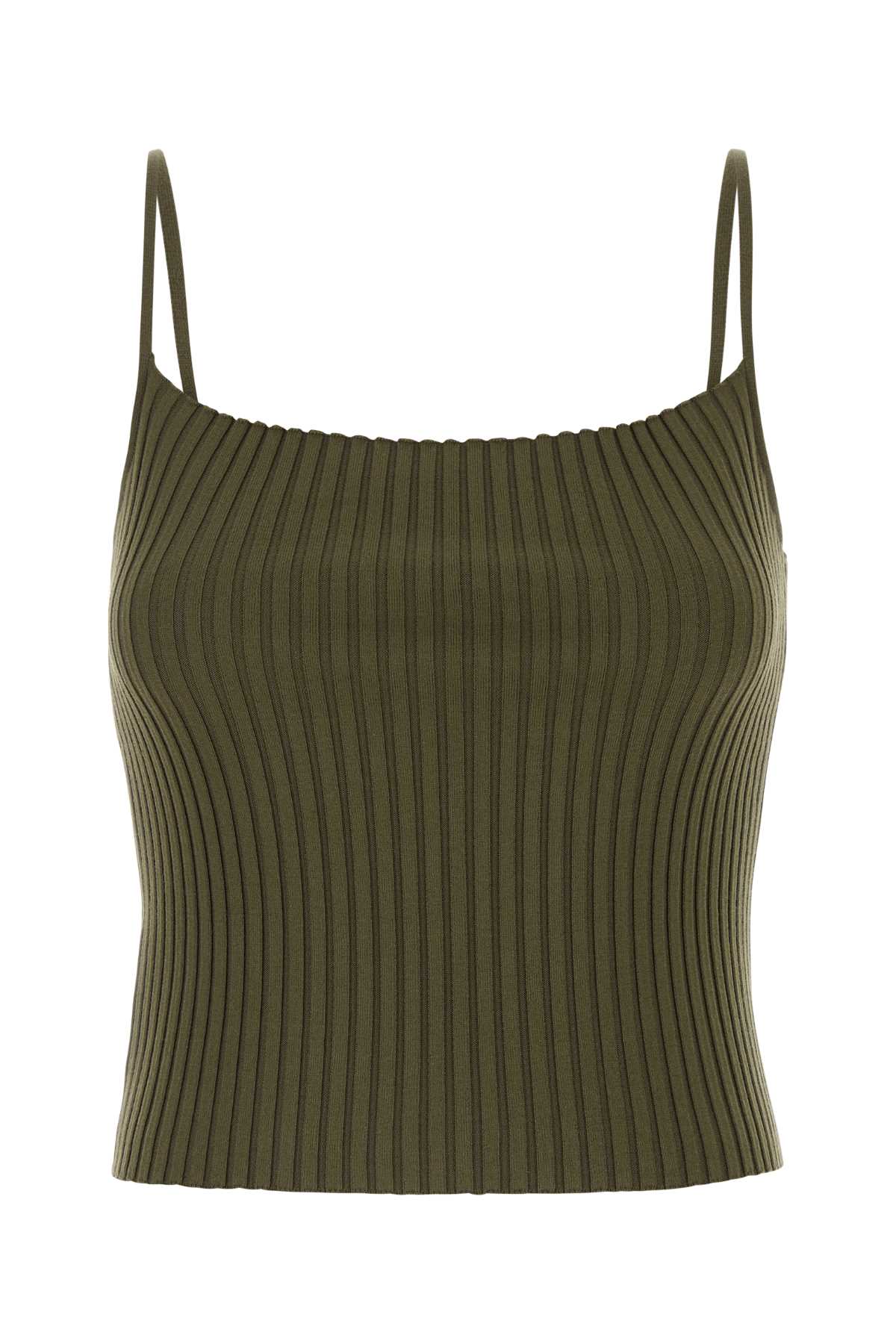 Shop Prada Army Green Stretch Cotton Blend Tank Top In Loden