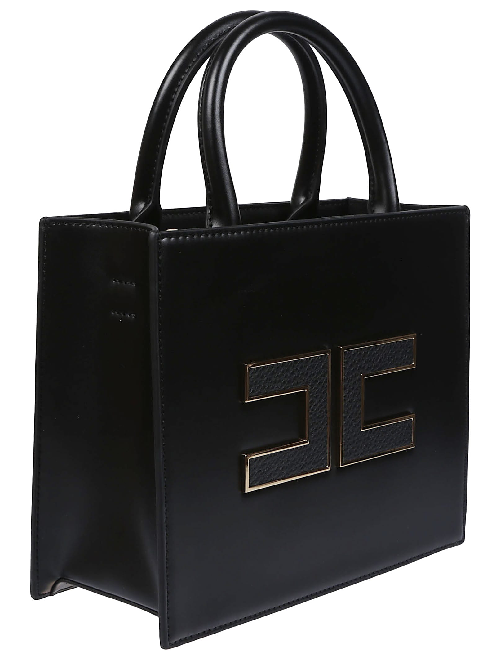 Elisabetta Franchi Structured Handbag With Prominent Logo Detail In Black