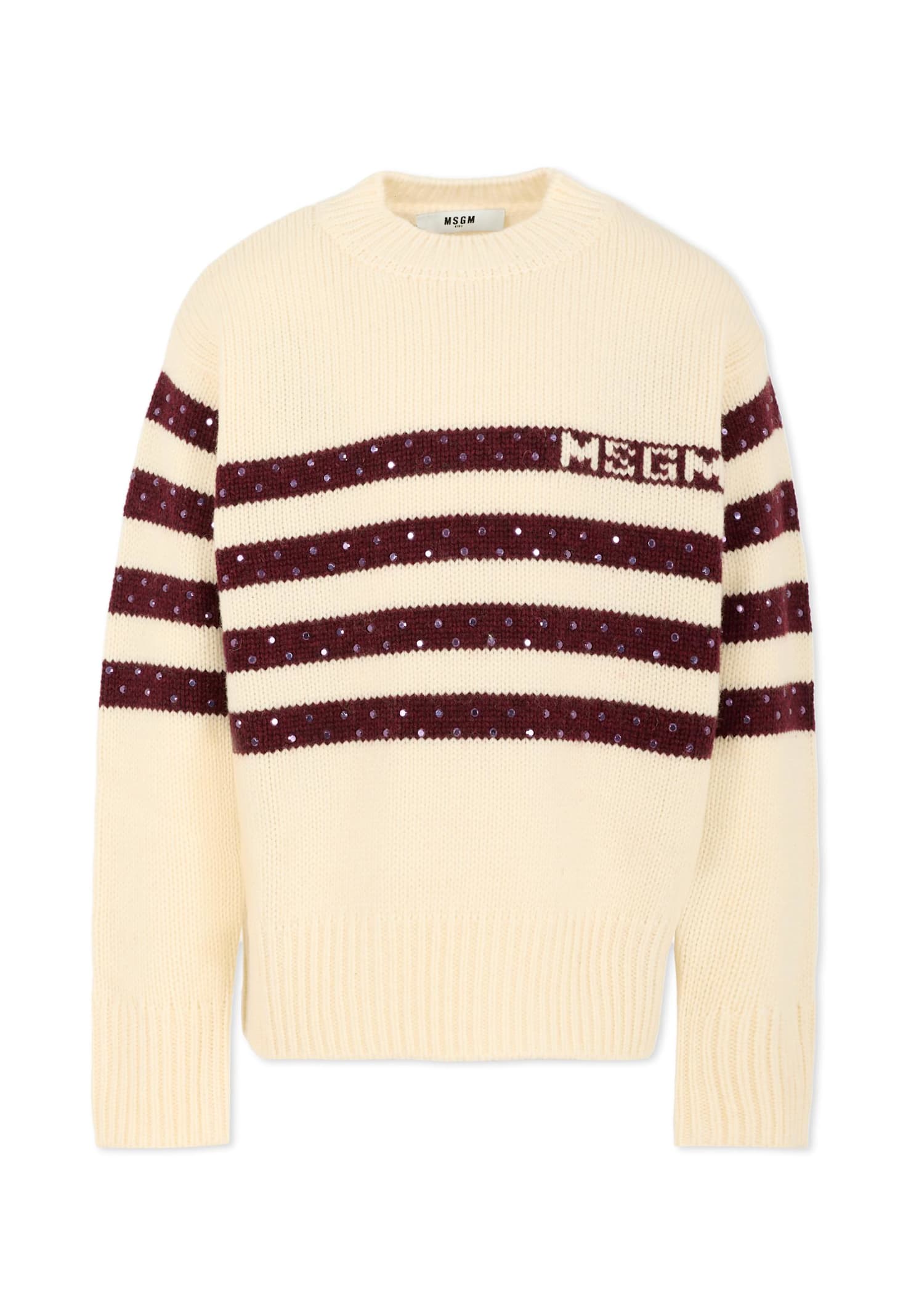 Msgm Ivory Swetaer For Girl With Logo In Neutral