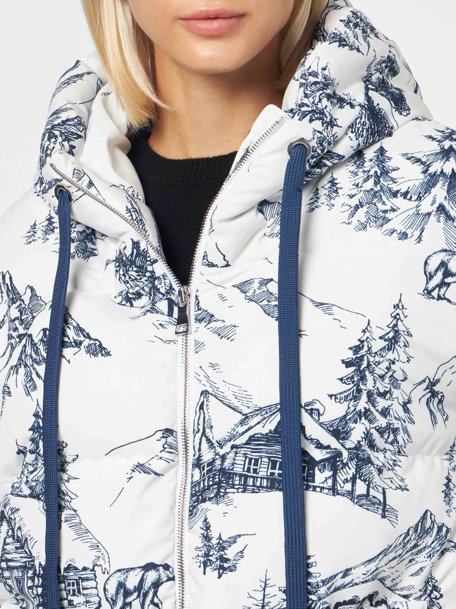 Shop Mc2 Saint Barth Woman Hooded Down Padded Jacket With Toile De Jouy Print In White