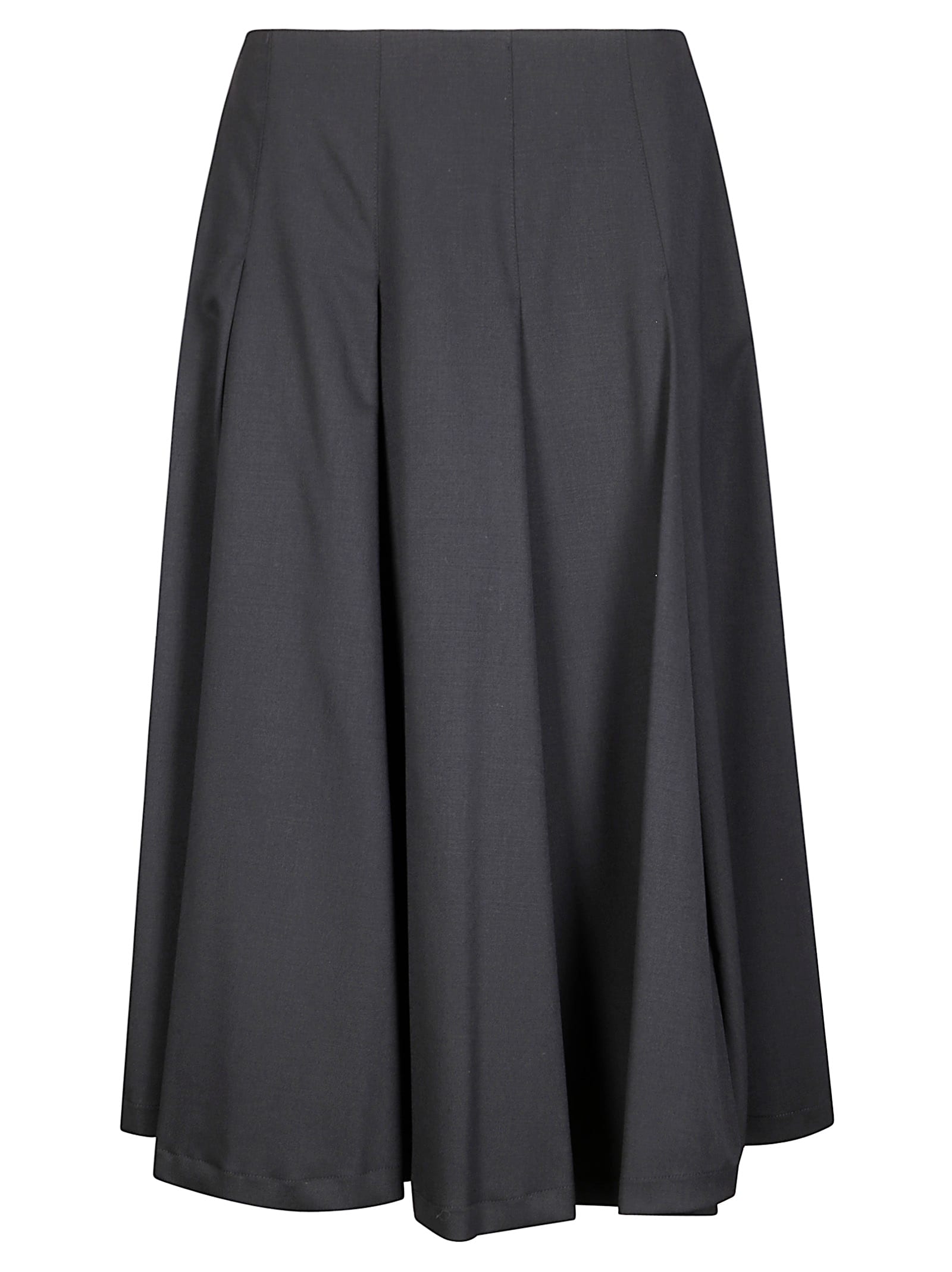 Stefano Mortari Black Flared Skirt With Low Pleats In Blue