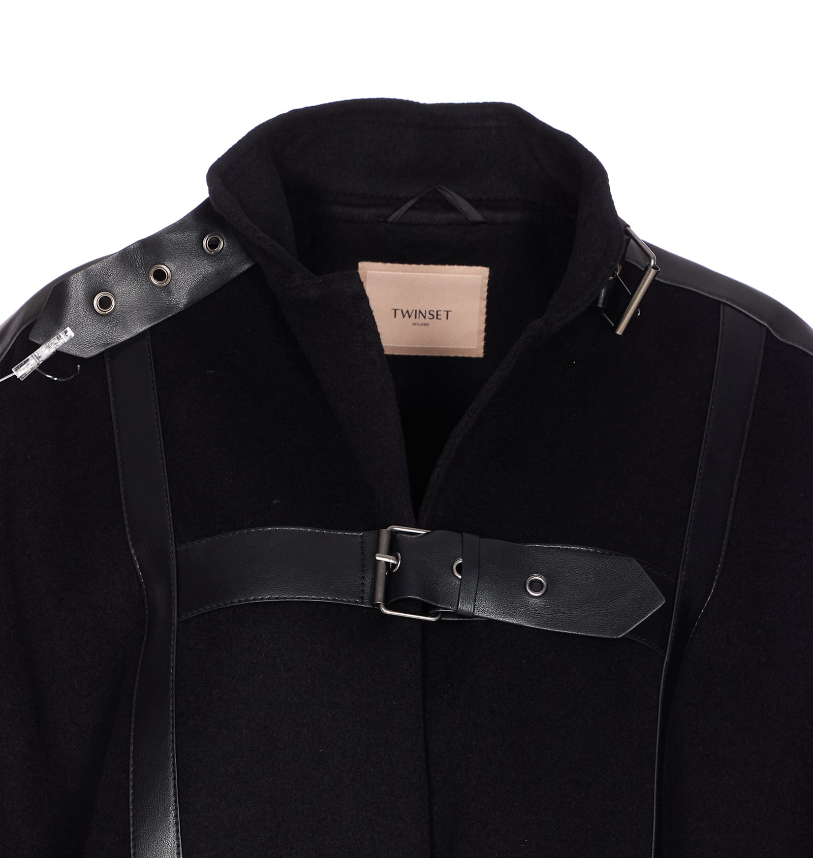 Twinset Buckle-strap Wool-blend Cape In Black