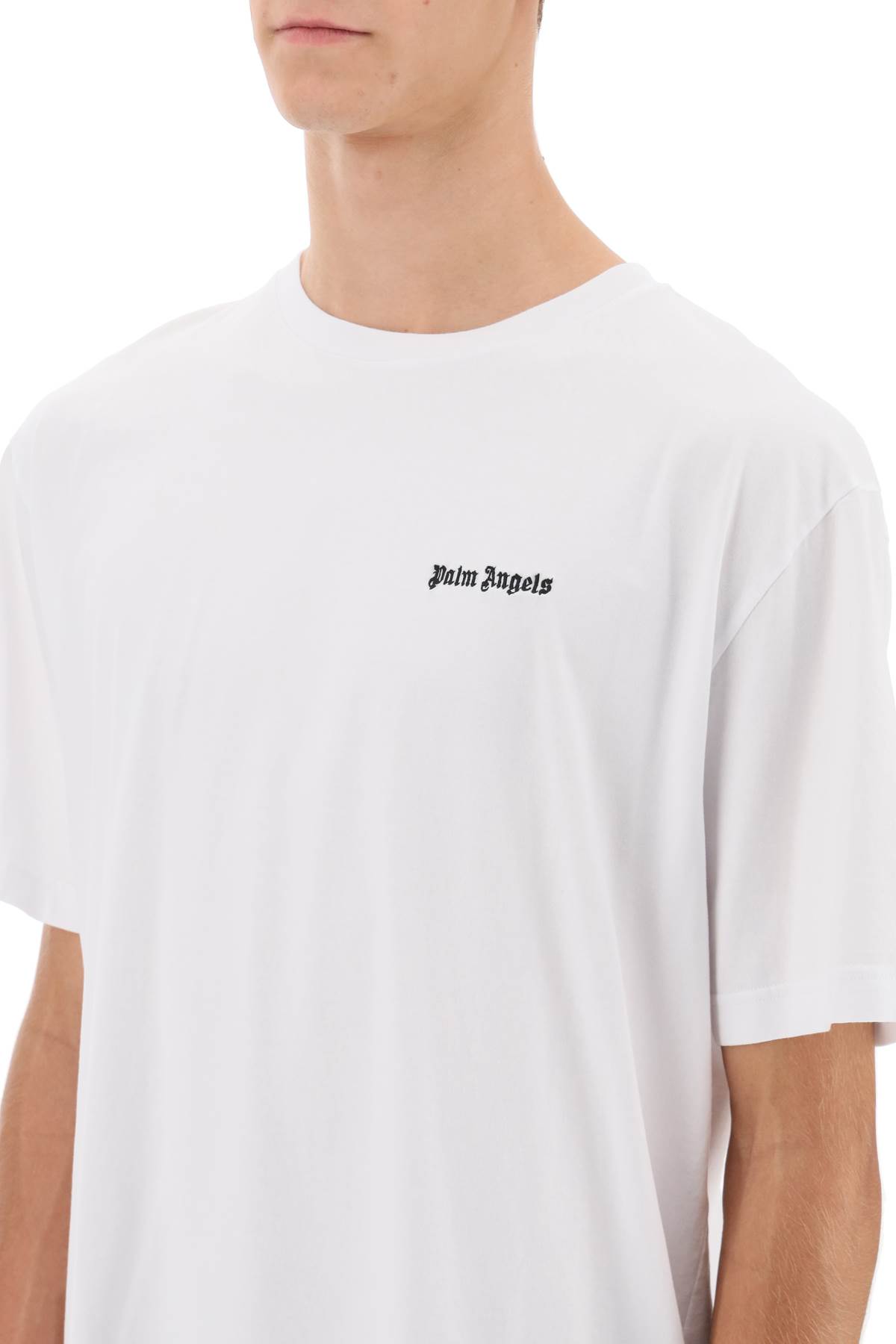 Palm Angels Embroidered-logo Crew-neck T-shirt In White
