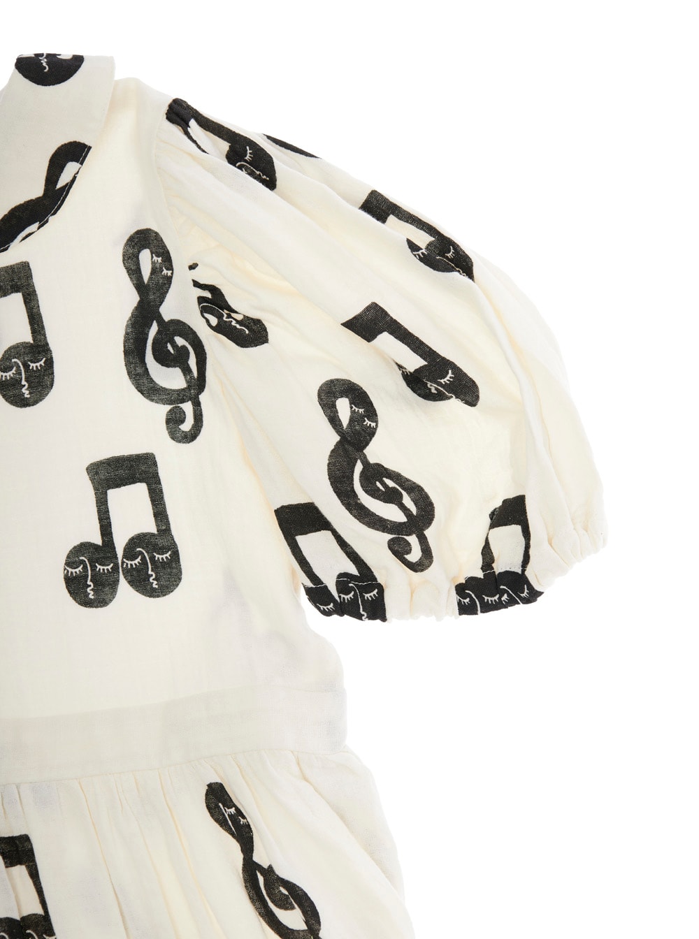 Mini Rodini White Dress With All-over Printed Musical Notes In Cotton Girl In White
