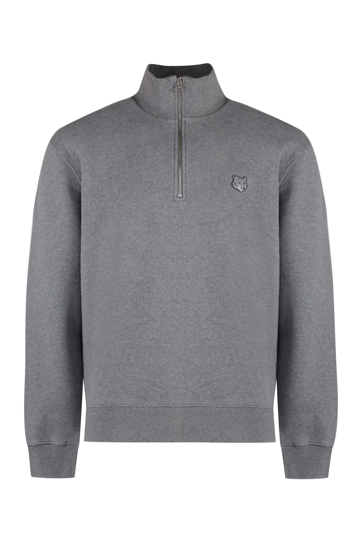 Shop Maison Kitsuné Logo Detail Cotton Sweatshirt In Grey