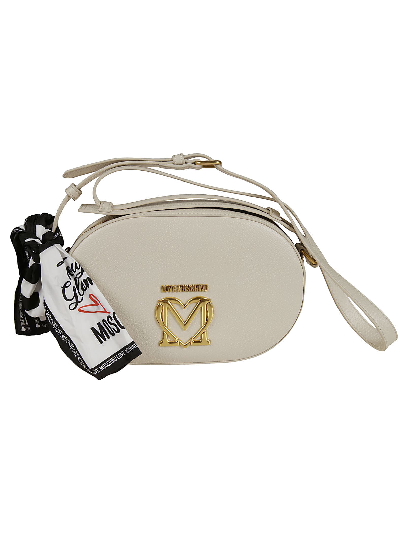 Love Moschino Scarf Trim Logo Plaque Zip-around Shoulder Bag