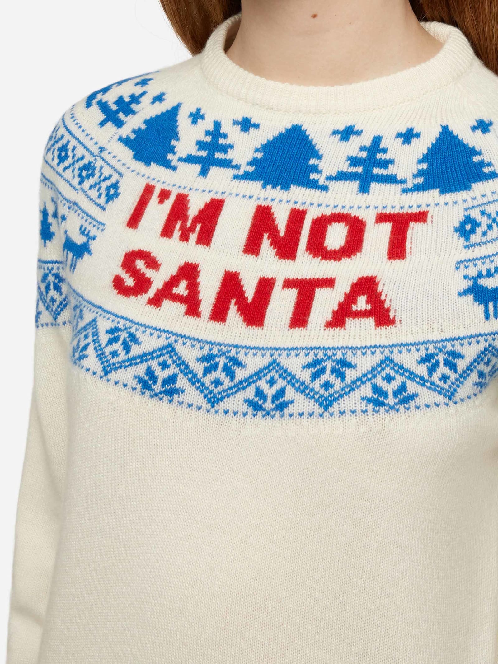 Mc2 Saint Barth White Sweater New Queen With Im Not Santa Jacquard