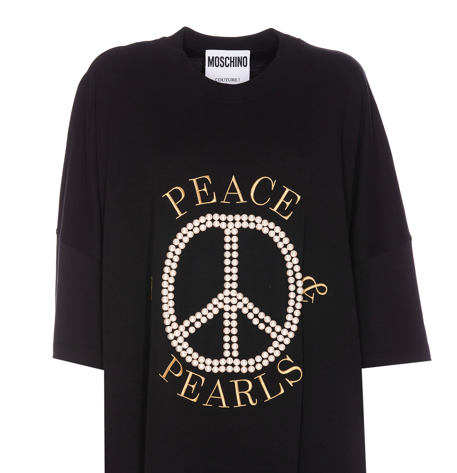 Shop Moschino Peace & Pearls Dress In Black