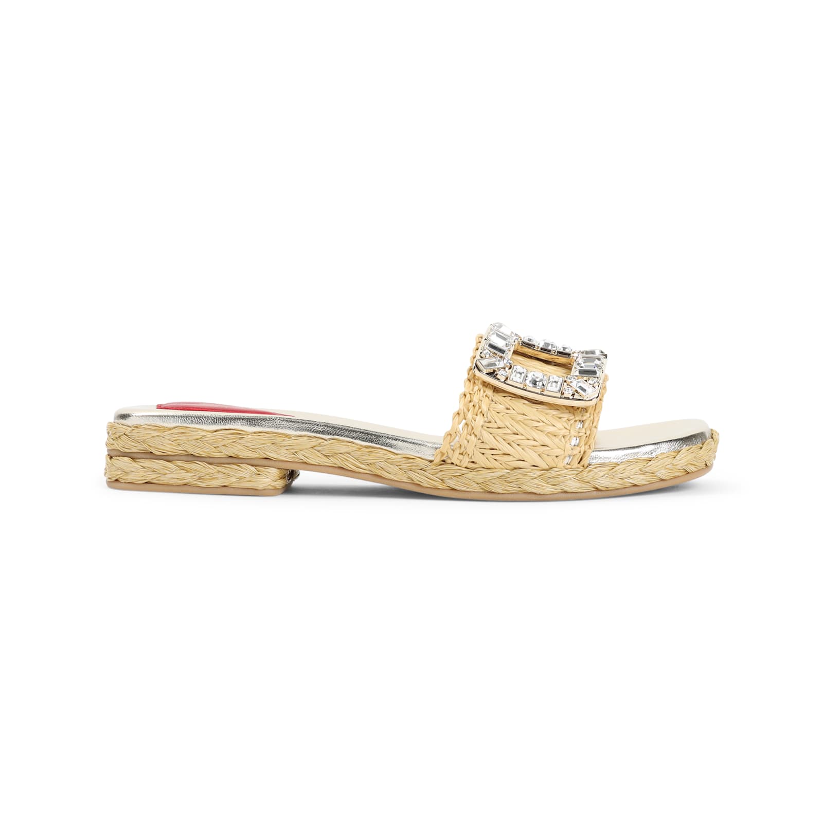 Roger Vivier Crystal Buckle Braided Raffia Espadrilles In Crema Chiaro