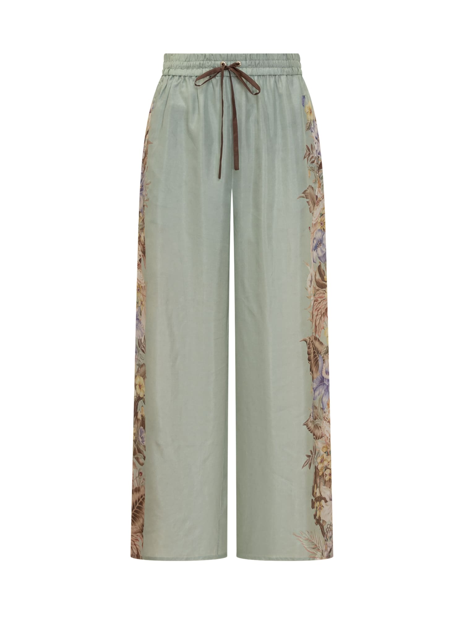 Zimmermann Relaxed Floral Print Wide Pants With Drawstring Waist In Green