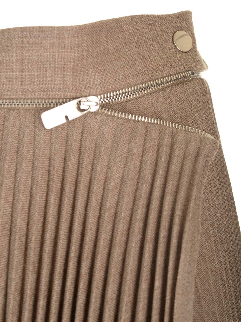 Shop Burberry Pleated Wool Midi Skirt In Grey