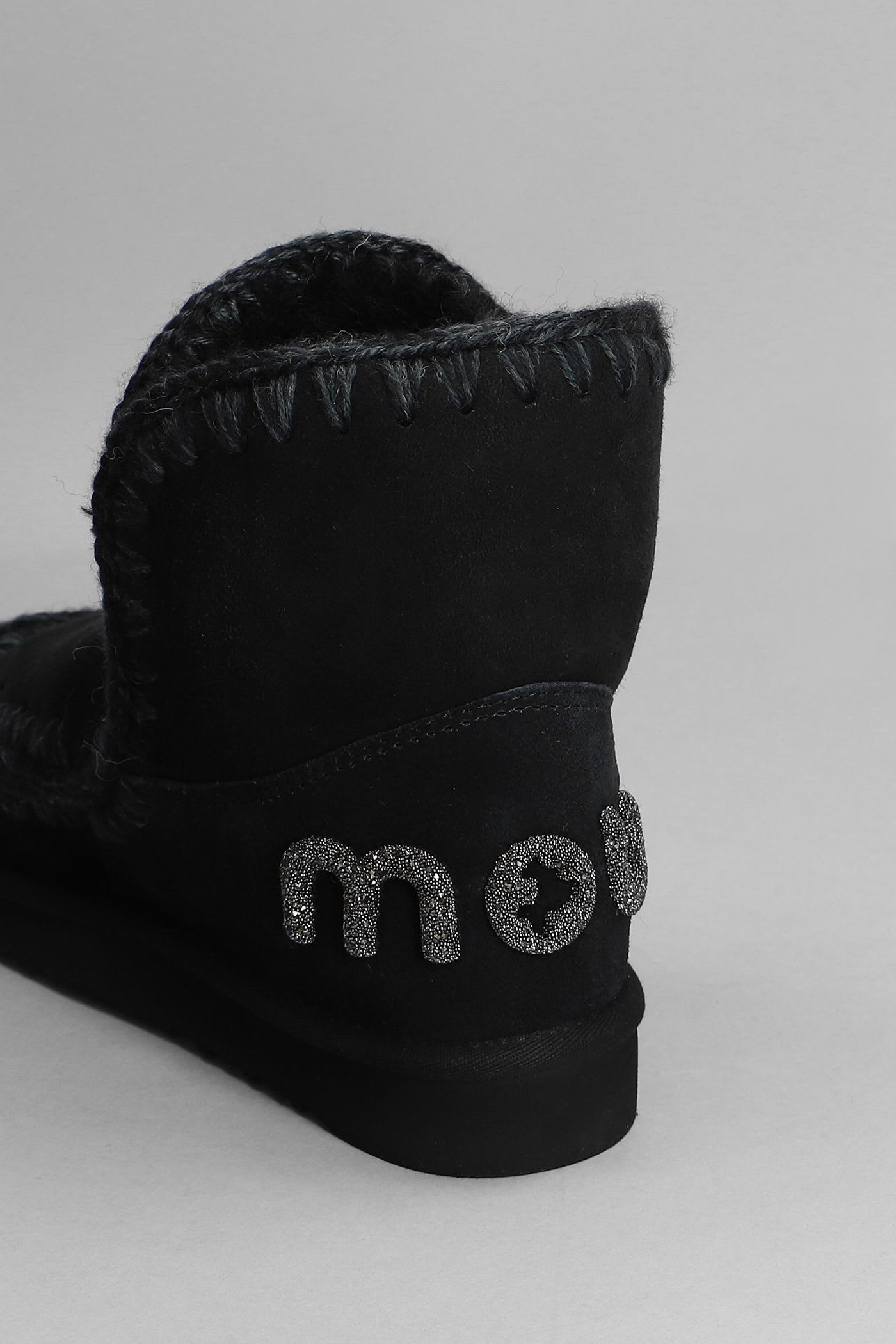 Mou Eskimo 18 Low Heels Ankle Boots In Black Suede In Black