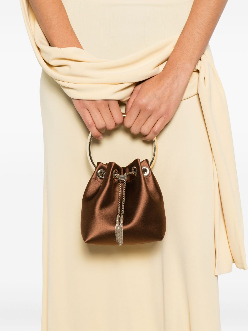 Jimmy Choo Bon Bon Leather Bucket Bag In Brown