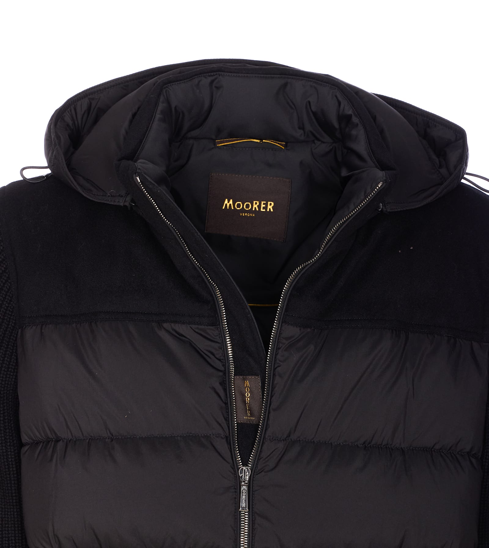 Moorer Hooded Padded Quilted Jacket Sleeves In Black