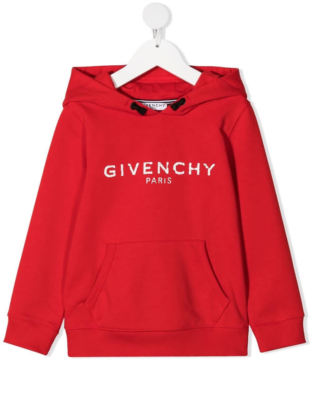 Givenchy Red Jersey Hoodie With Logo Print