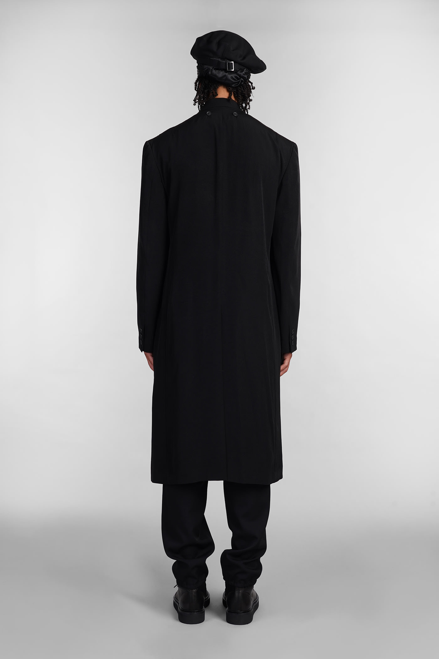 Shop Yohji Yamamoto Coat In Black Triacetate