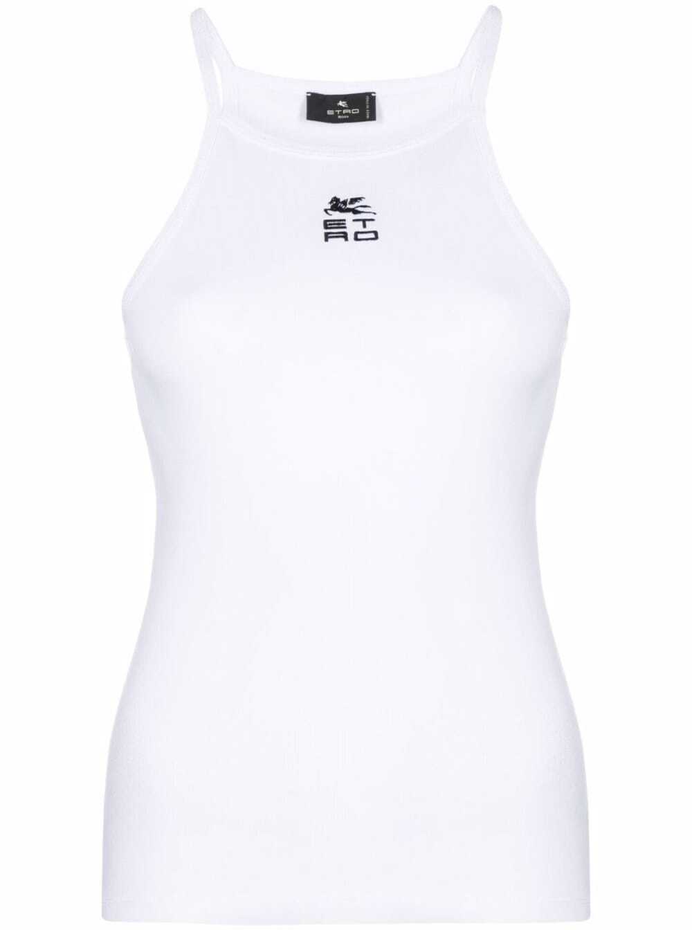 Etro Womans White Cotton Tank Top With Logo