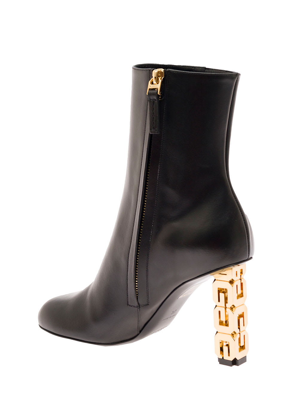 Shop Givenchy Black G Cube Ankle Boots With Gold-tone Logo Heel Black In Leather Woman