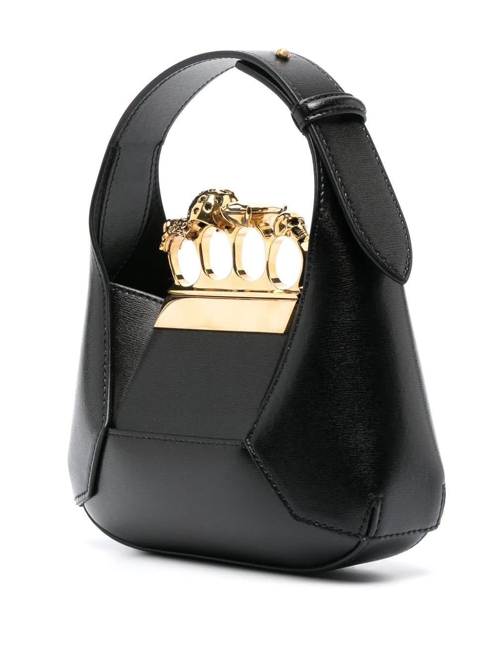 Shop Alexander Mcqueen The Jewelled Hobo Mini Bag In Black And Gold