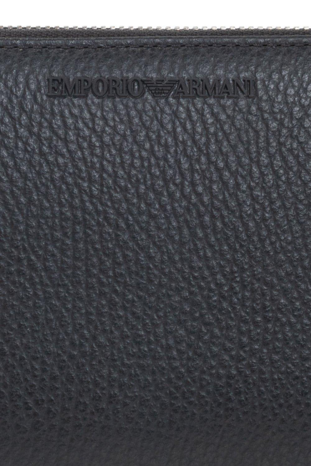 Shop Emporio Armani Logo Lettering Zipped Wallet In Black