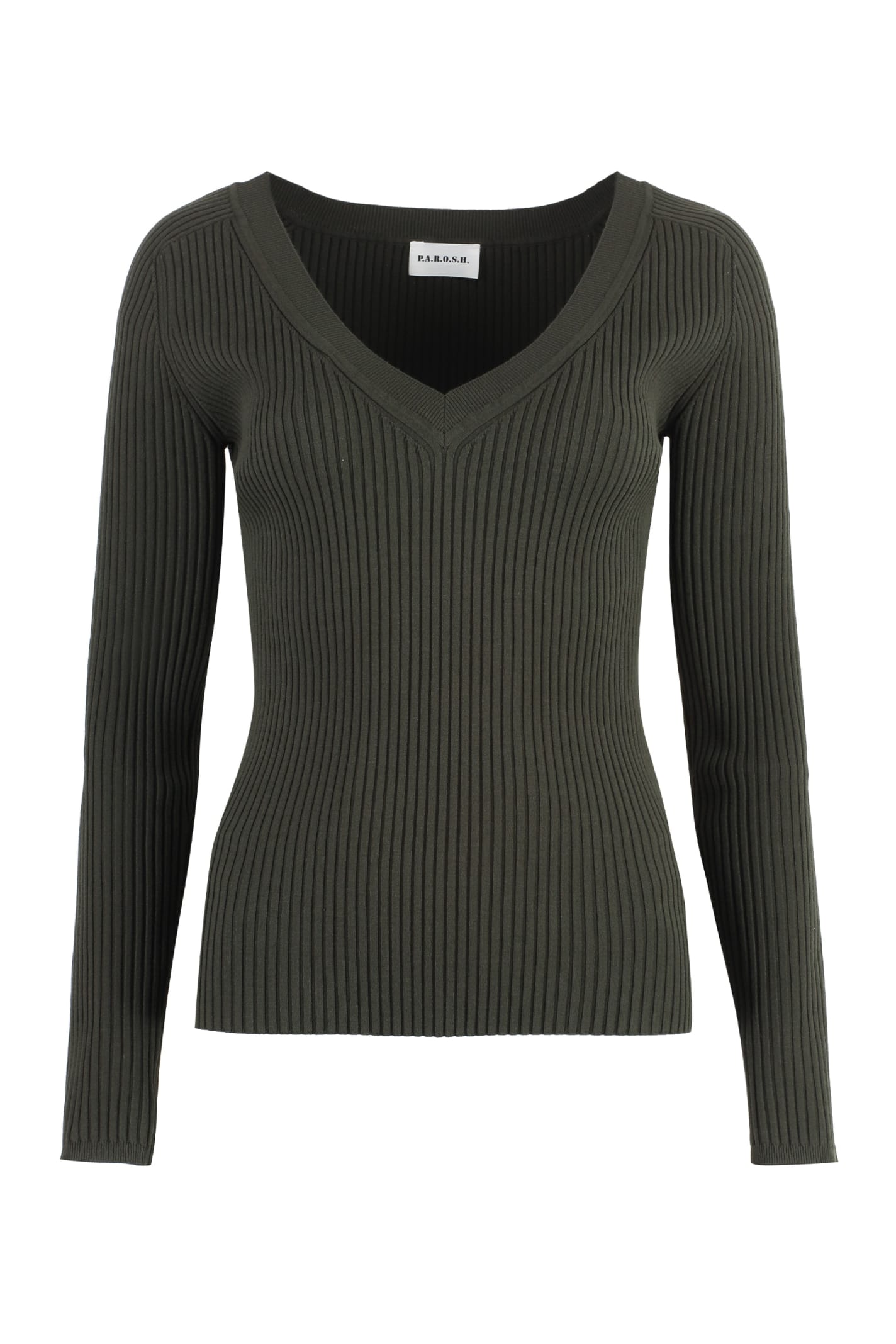 P.a.r.o.s.h V-neck Ribbed Wool Jumper In Green