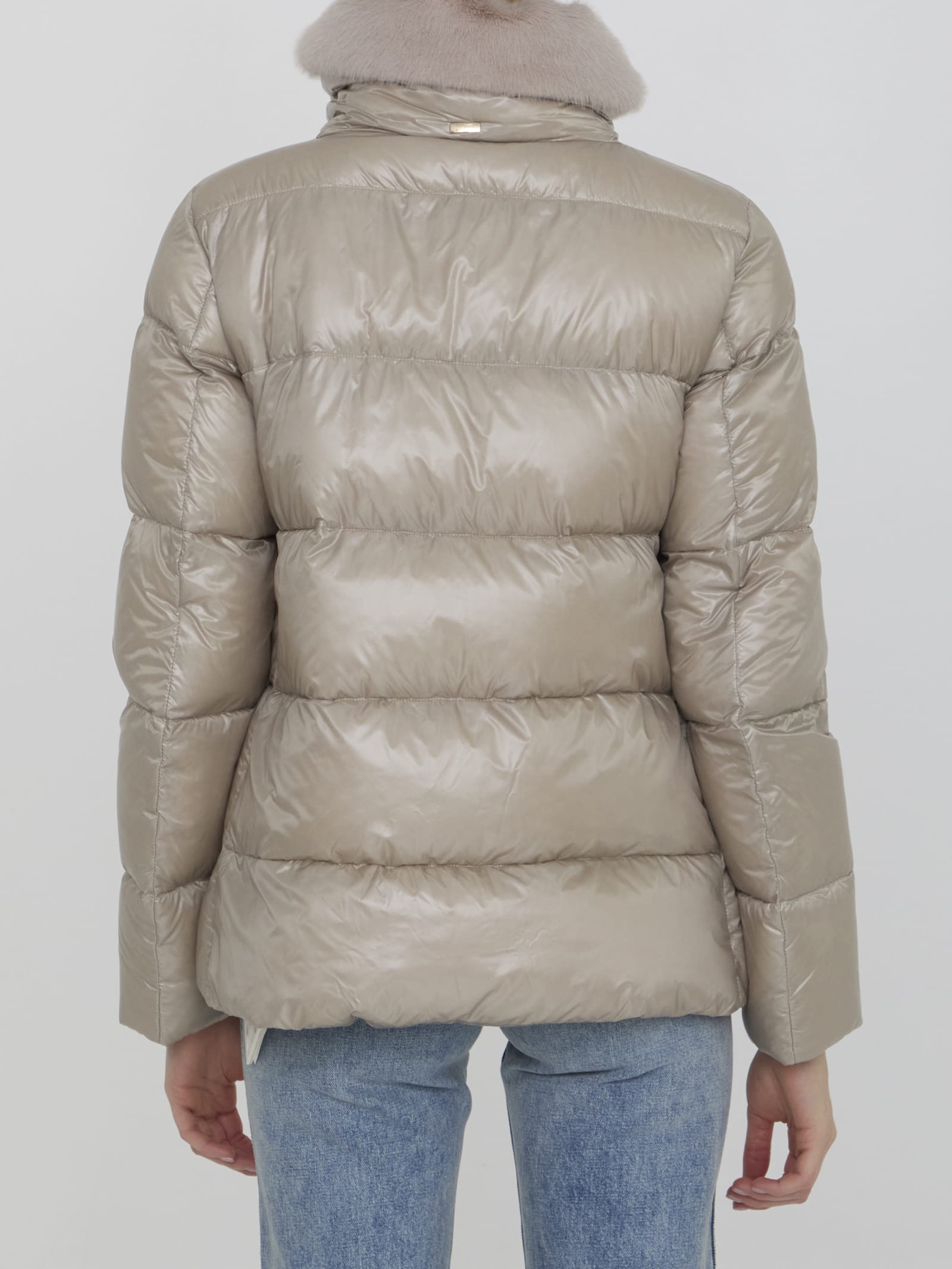 Herno Down Jacket In Nylon And Eco-fur In White