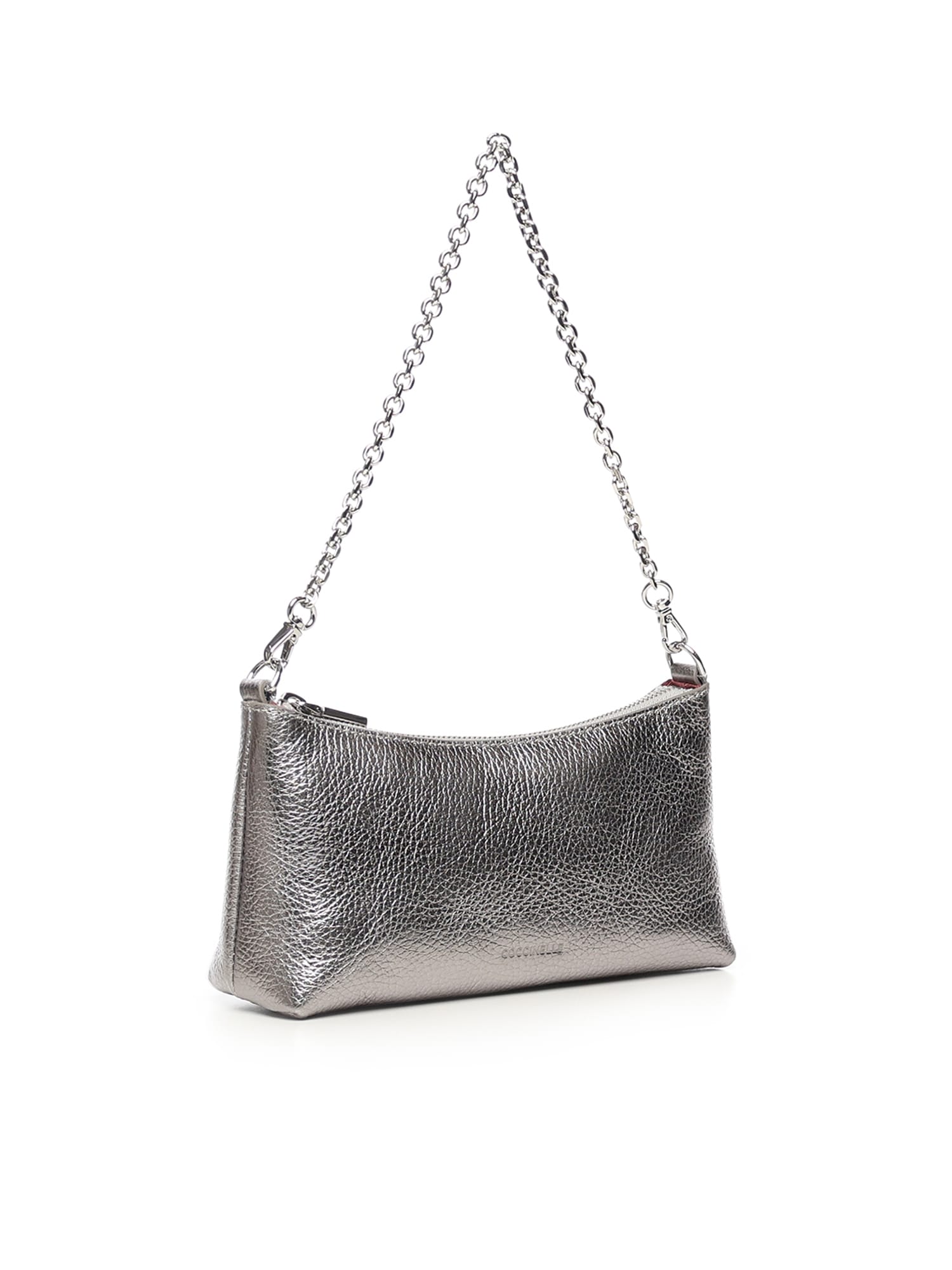 Coccinelle Grained Leather Mini Bag In Silver