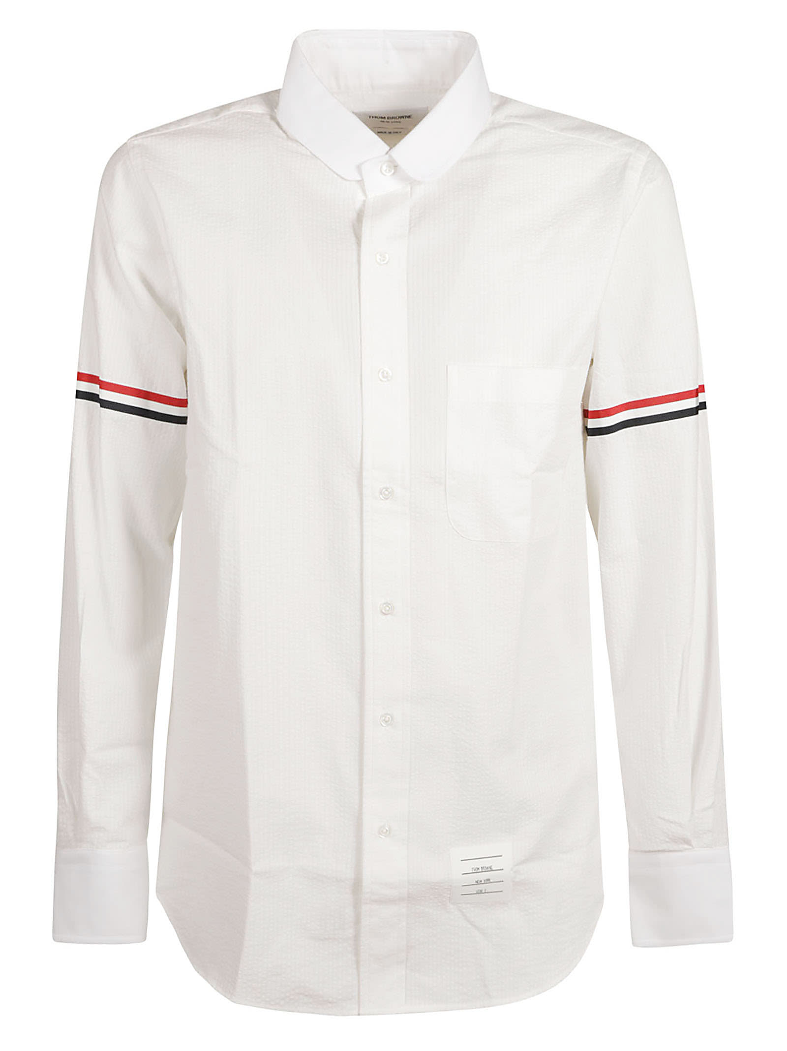 Shop Thom Browne Straight Fit Round Collar Shirt In White