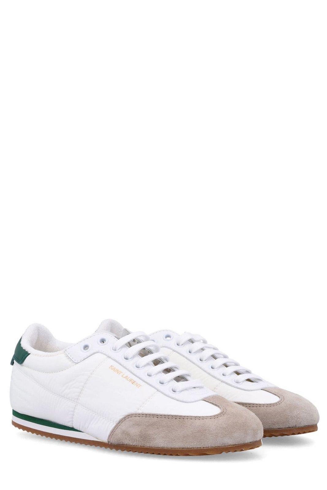 Shop Saint Laurent Logo Printed Lace-up Sneakers In Bianco