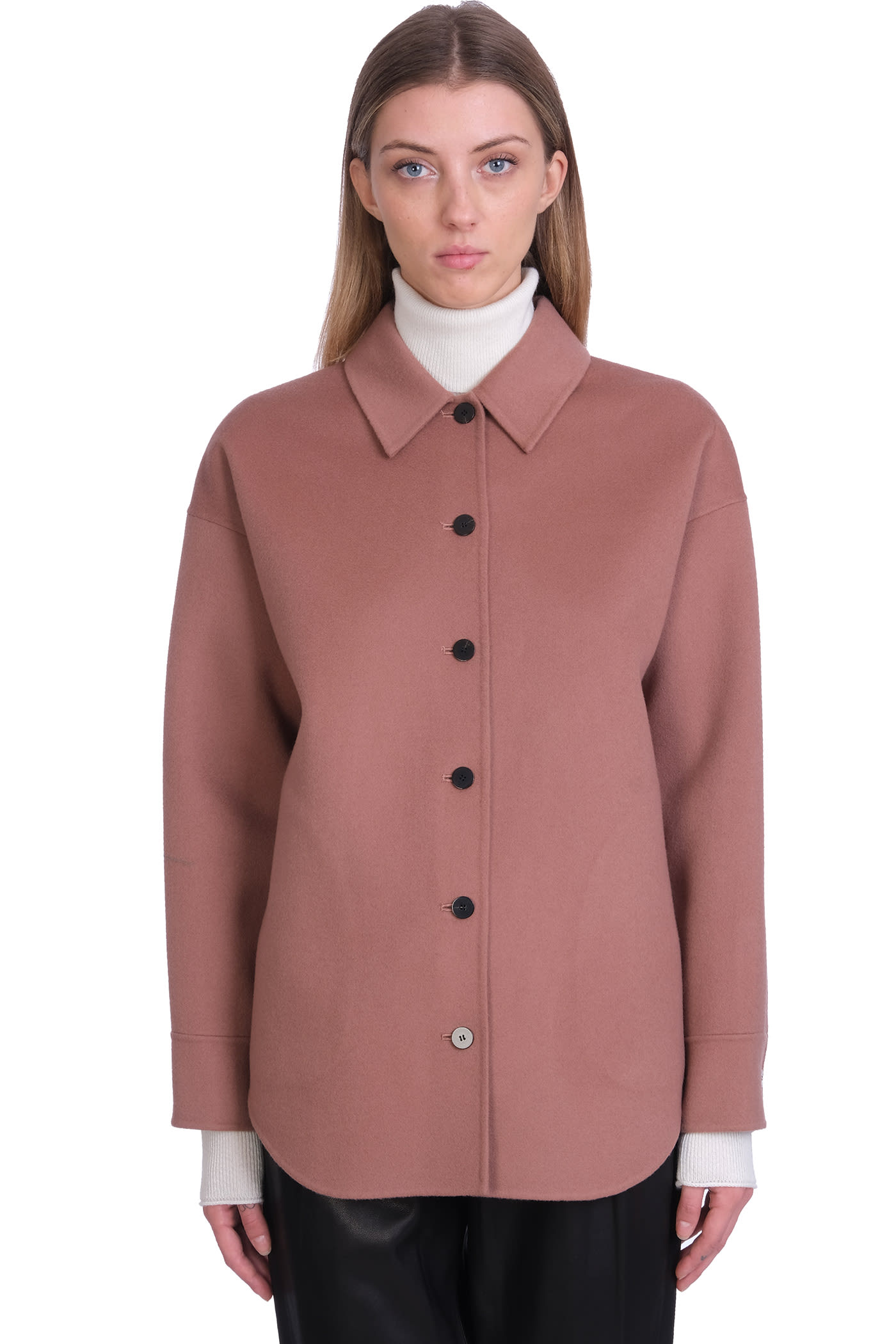 Theory Coat In Rose-pink Wool