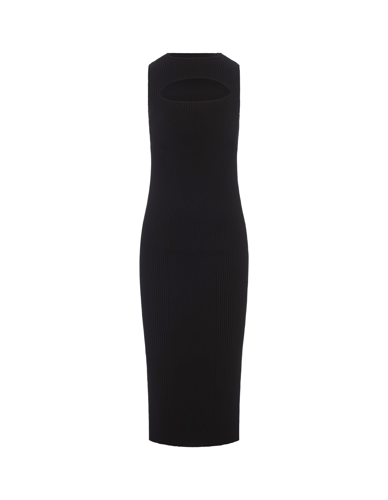 Alexander McQueen Black Knitted Midi Dress With Cut Out