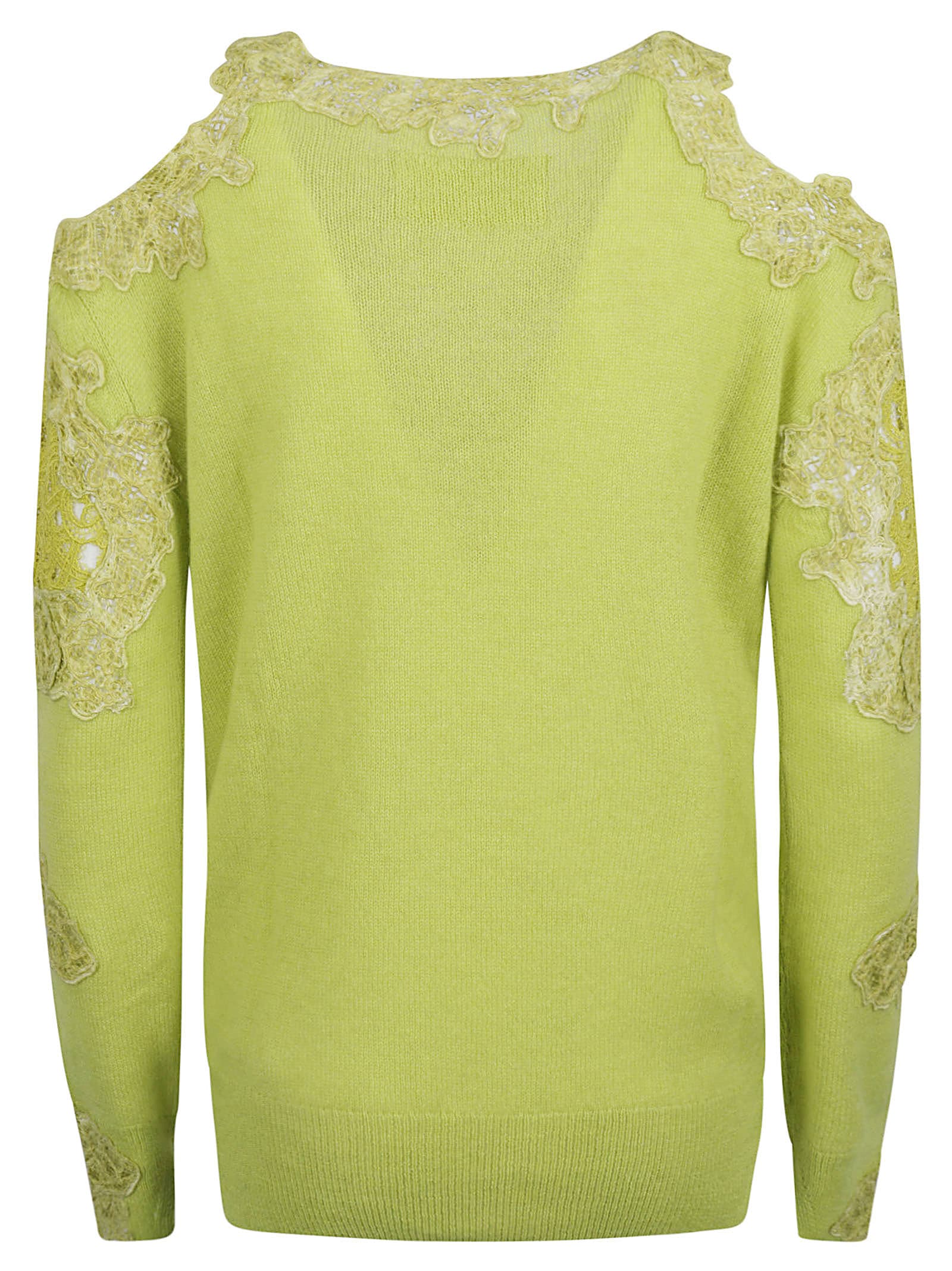 Shop Ermanno Scervino Lace Paneled Cut-out Detail Sweater In Dark Citron