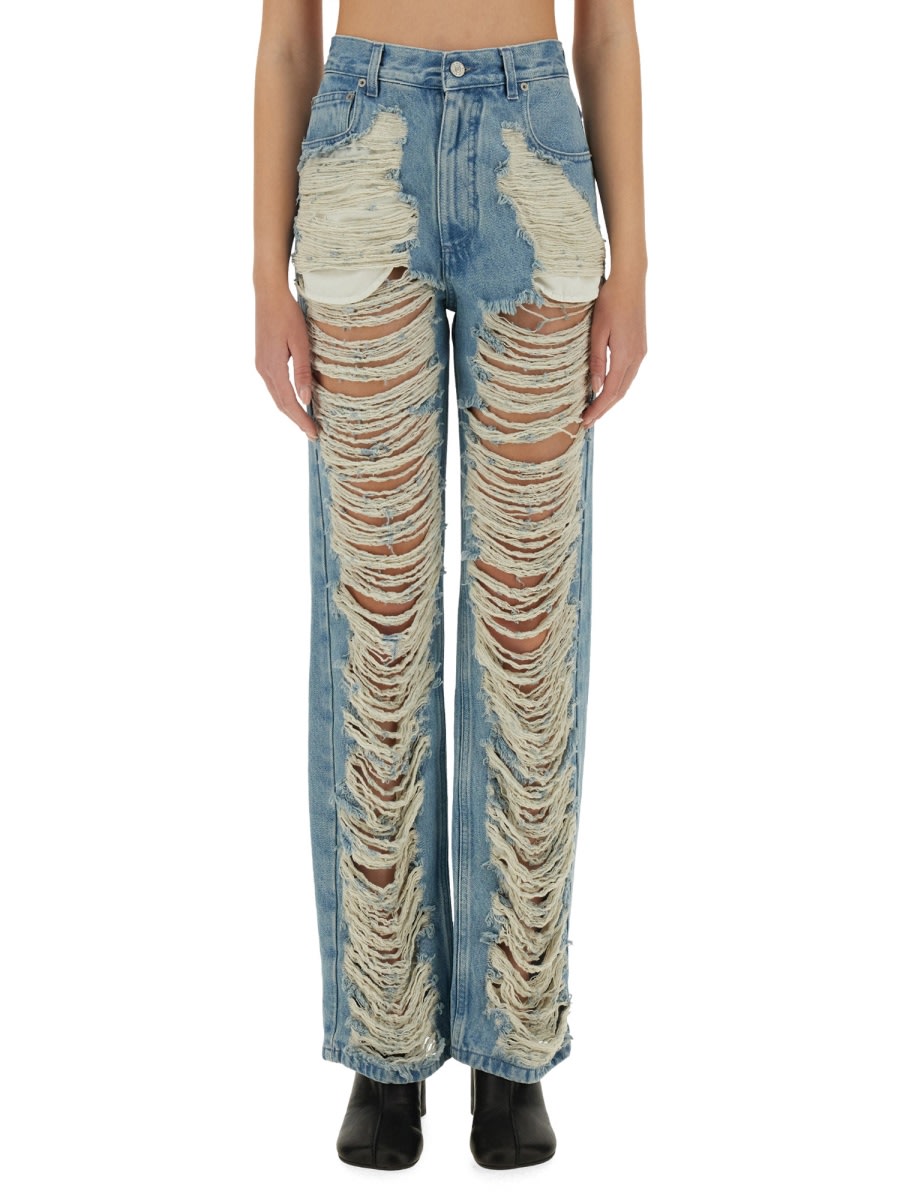 Shop Mm6 Maison Margiela Destroyed Straight Jeans