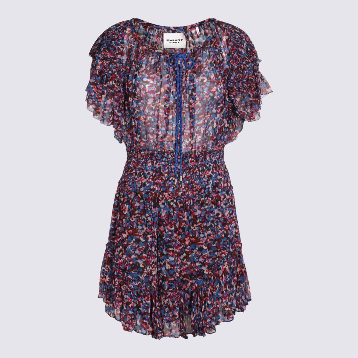 Marant Etoile Pink And Blue Viscose Mini Dress In Pink /blue